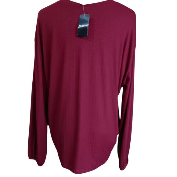NEW TORRID 0 Blouse Top 12 Large Burgundy Boho Peasant Criss Cross Laces V-Neck - Picture 7 of 7